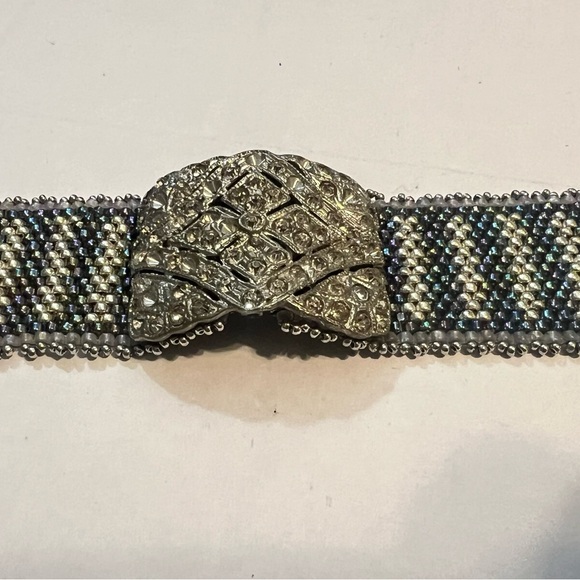 Robin Kimball Rhinestone Shoe Buckle & Woven Beaded Bracelet